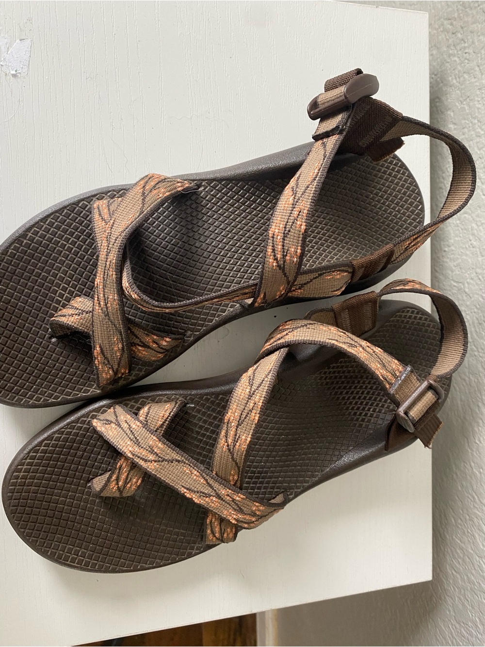 Chaco Brown Strappy Sandals with Copper Accent Straps